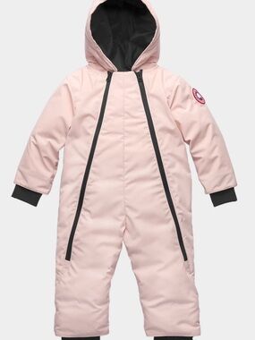 Canada Goose Pink Hooded Kids One-Piece Snowsuit with Black Trim